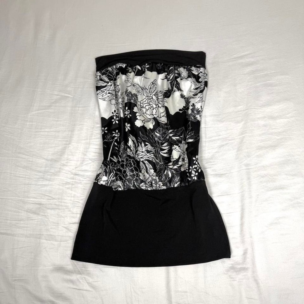 Vintage y2k Studio Y black & grey floral stain tube top
